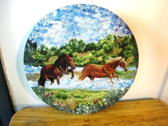Hand oil painting Horses in river on Vinyl 33 1/3 Record Wall Art