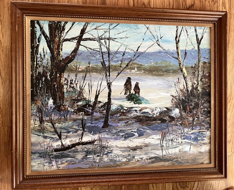 ROBINSON CRUSOE & Friday Original OIL Painting Framed Upson Board CLOVER SEARS