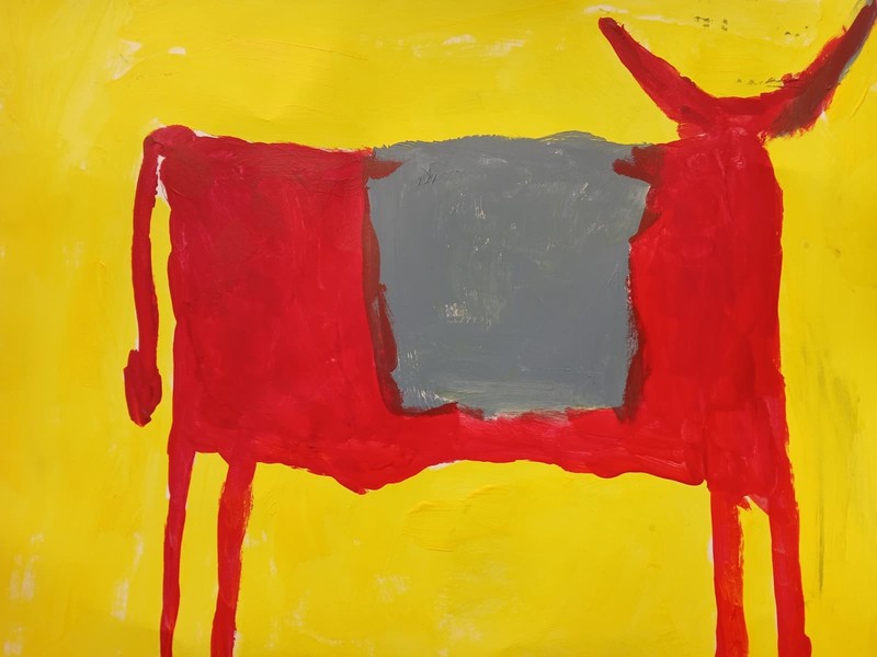 Abstract/Impressionism 9x12 Western Red Bull Modern Street Art Playful Painting gallery