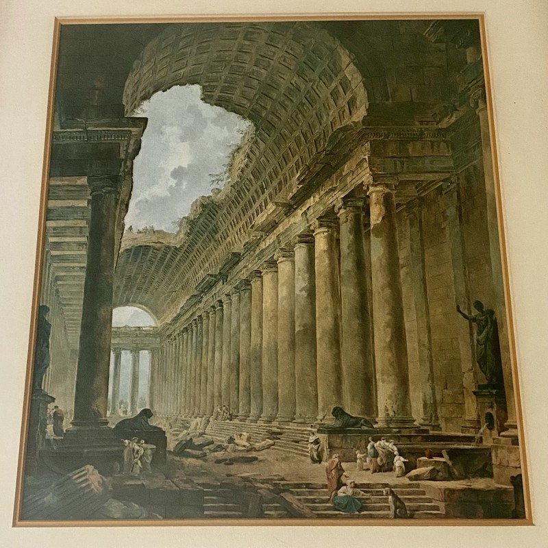 The Old Temple by Hubert Robert - Fine Lithograph Framed w/ Glass Print Vintage gallery