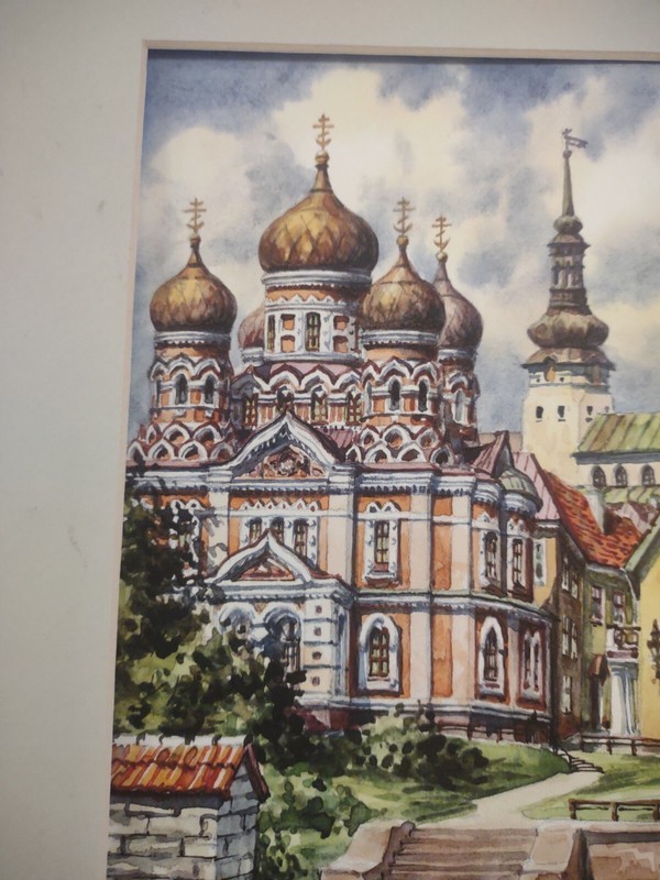 Beautiful Eastern European Watercolor Of Castle On Paper signed
