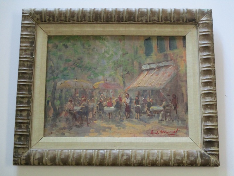 ANTON MOREL OIL PAINTING MID CENTURY IMPRESSIONISM STREET SCENE CAFE RESTAURANT