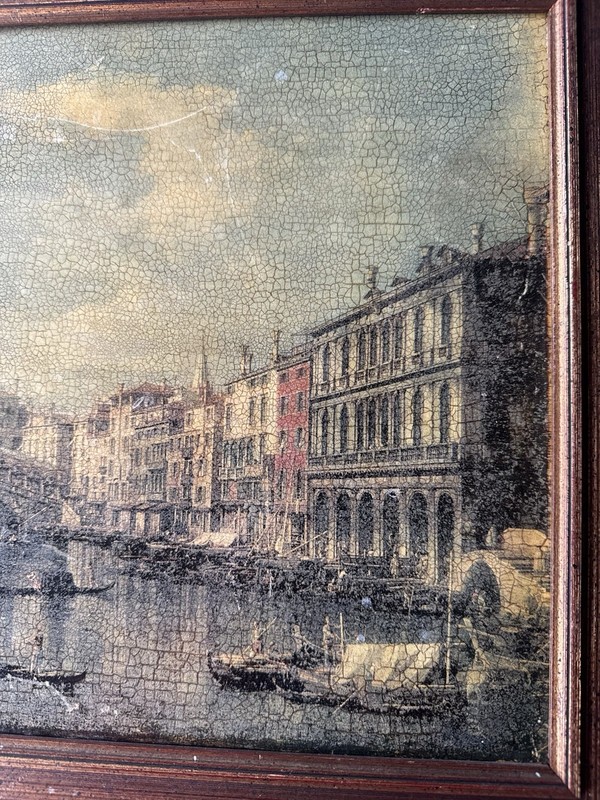 Antique Painting - Venice Italy Grand Canal Rialto Bridge - VERY OLD : 18” x 14” gallery