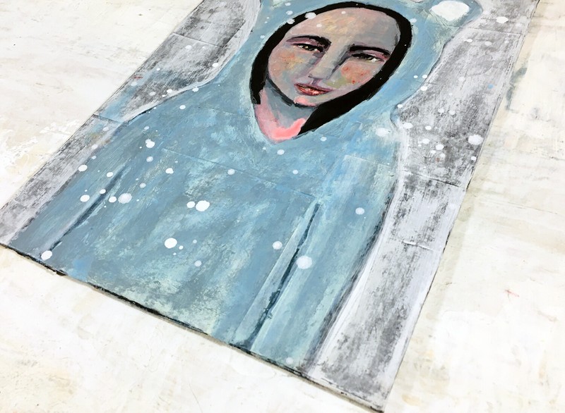 Blue Bear 9x12 Portrait Painting Original Snowy Winter Art Miss Summer Miz Katie gallery