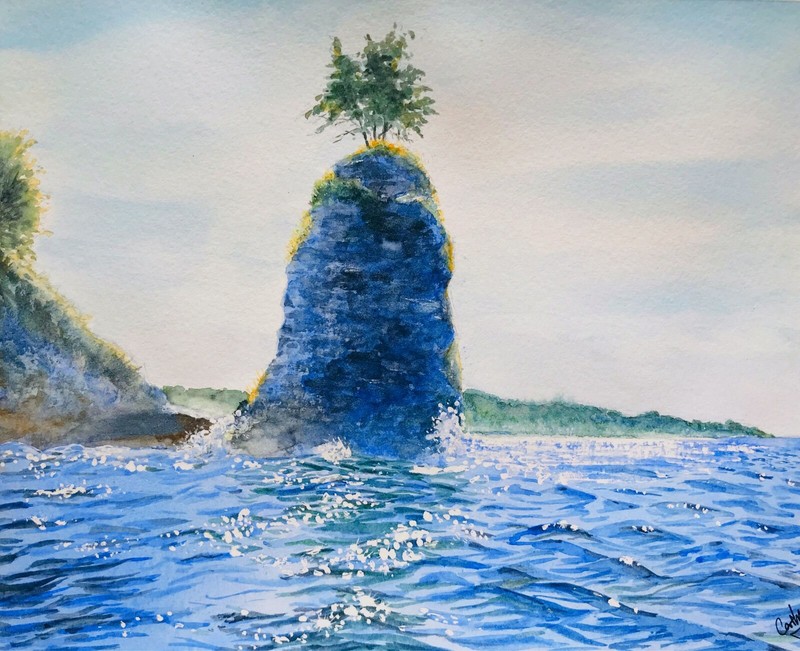 «Sea Breeze» ORIGINAL signed watercolor painting ocean wave rock shore water