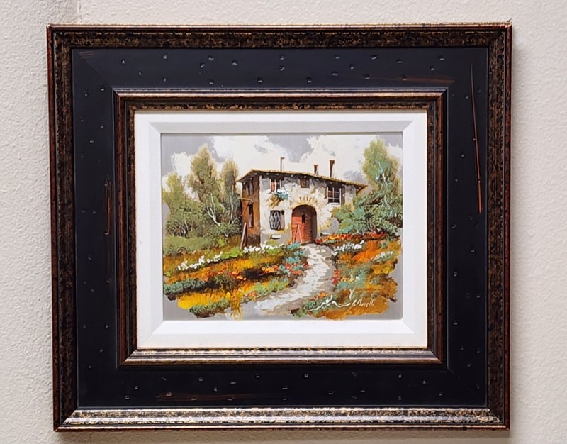 GUIDO BORELLI, Original Oil on Silver Plate, Italian Countryside, Signed Framed