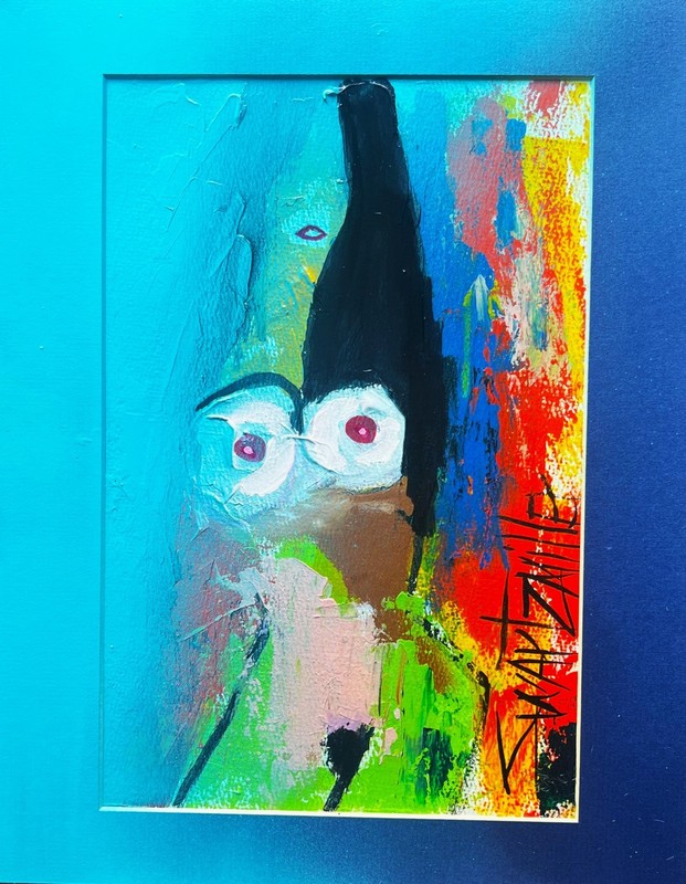 ORIGINAL unique POP ART BLUE CAT PAINTING FRAMED 10 X 8 SWARTZMILLER DNA SIGNED gallery