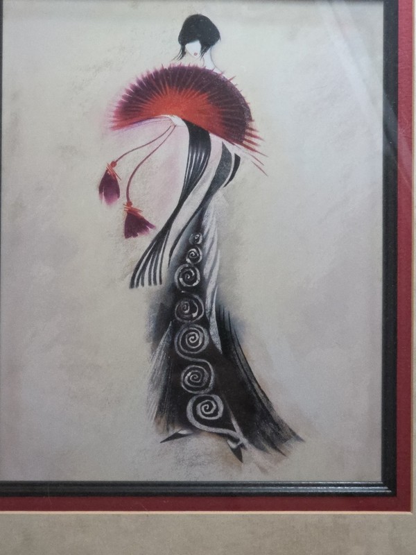 Marilyn Robertson «Lady With Red Fan» Painting Vintage 2004 Lady With Fan Print