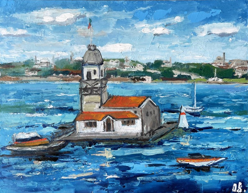 Kiz Kulesi Painting Istanbul Original Art Oil Painting Turkiye Art 8×10″ signed