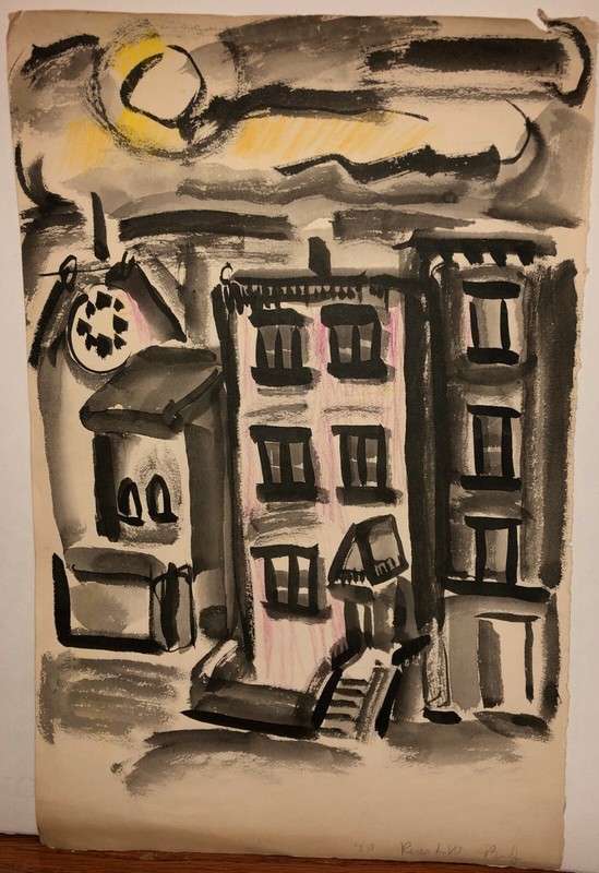 Tenements in Newark under the Sun Watercolor Painting-1970s-Israel L.Winarsky