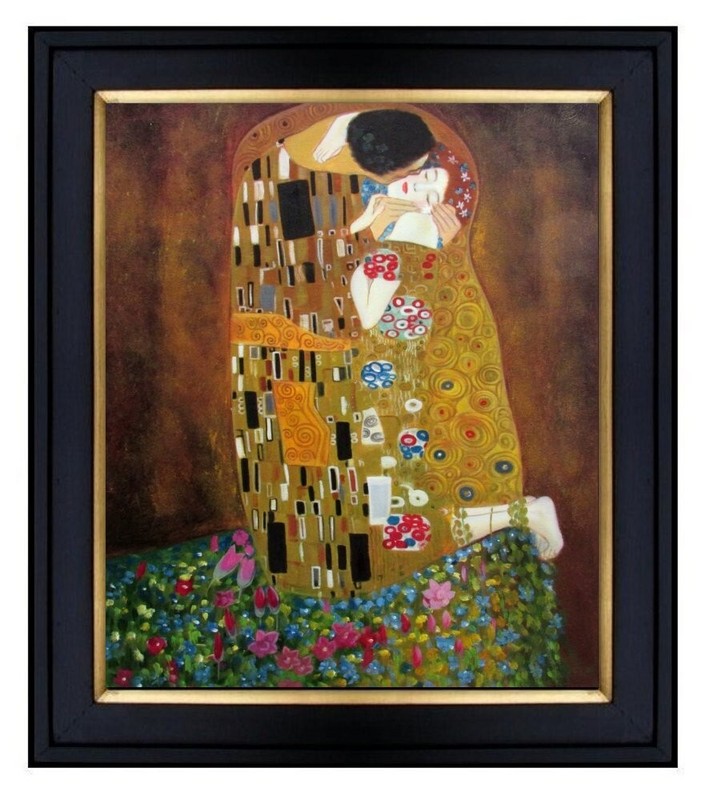 Framed Gustav Klimt the Kiss Repro, Quality Hand Painted Oil Painting, 20x24in