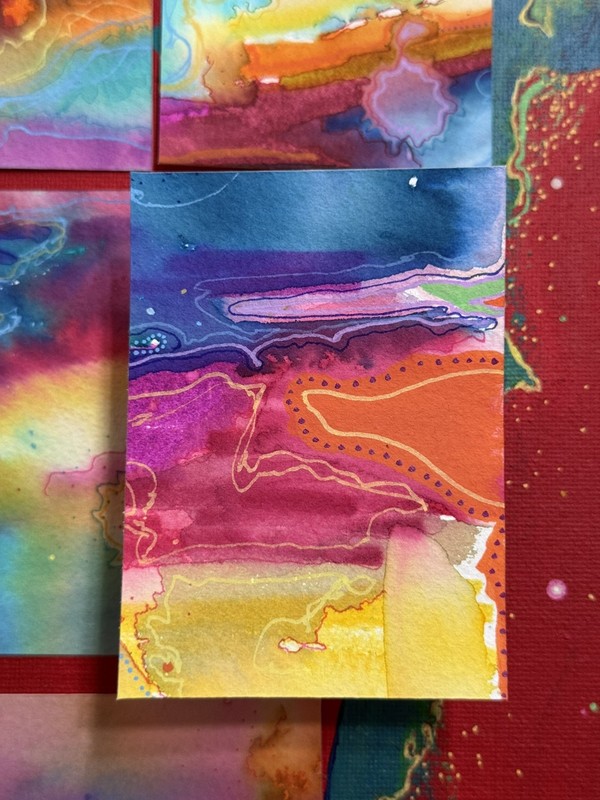 ACEO Original Abstract Watercolor Painting 12/15 “Cosmic Colors”