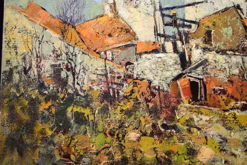 1969 French Oil Painting Village Landscape Jacques Sokol Signed Impressionist gallery