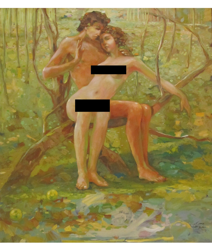 Youssef Baker يوسف بكر Original painting «Lovers nude» 39″x35″ SYR Fine Arts