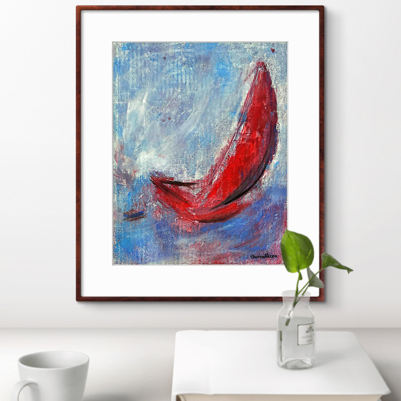 Original Abstract Expressionist 14×11 Acrylic Painting – Hot Chili Sailing