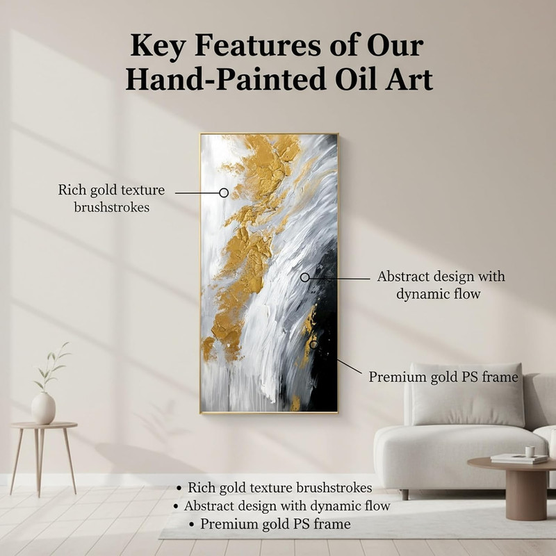 Hand-Painted Black and White Abstract Oil Painting on Canvas for Entrance-Hall, gallery