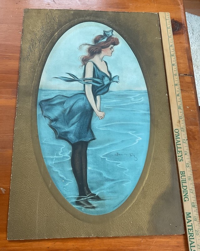 Hamilton King Bathing Swimmer Girl 19 X 13 Lithoed Red Head 1903 Print