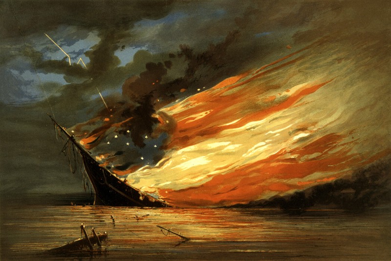 Giclee American Civil War sinking ship painting Art Printed on canvas