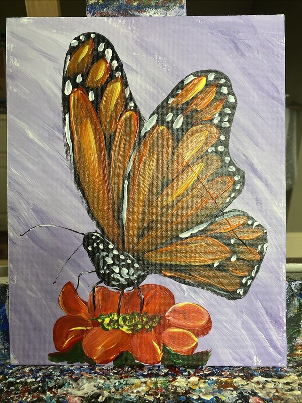 Butterfly,Abstract Flowers,still Life,acrylic painting on canvas original 8/10