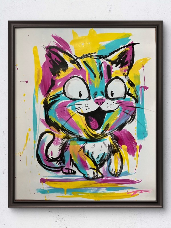 Colorful Kitten Abstract Expressionist Acrylic Original Art 14×11 Paper