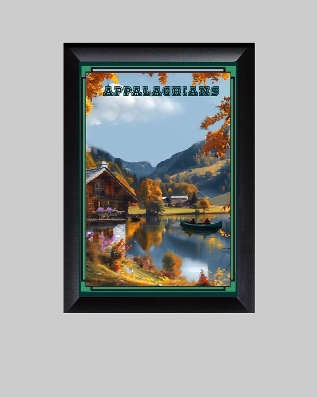 Appalachian Cabin Fishing Lake Mountains Art Travel Poster or a Canvas Wrap art