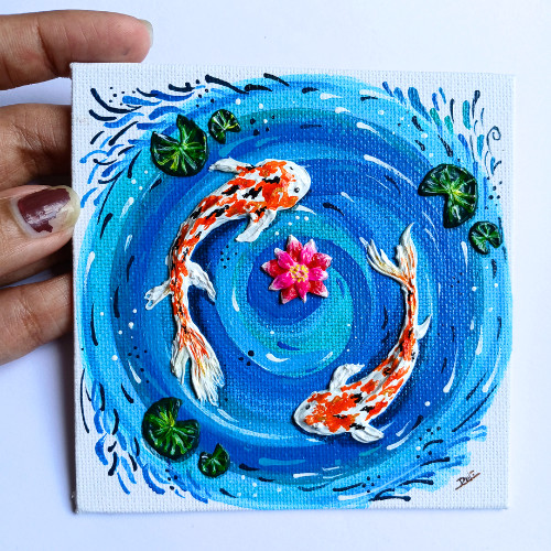 3D Original Fish Animal 4x4 Canvas Modeling Paste Texture Art Hand Painting NEW gallery
