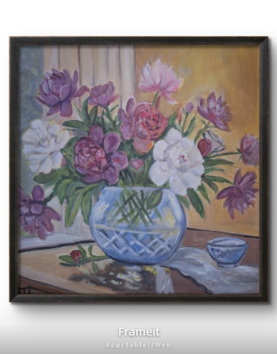 Original Peony 12x12 Acrylic Canvas Painting Signed Impressionist Wall Art