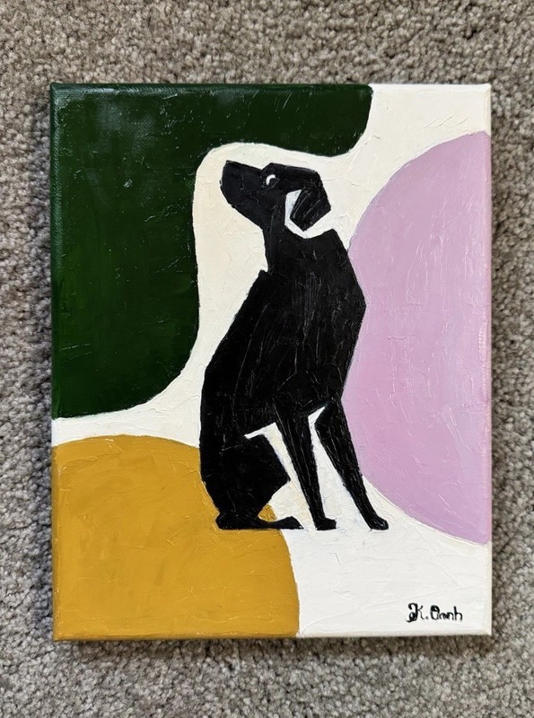 ORIGINAL OIL PAINTING GEOMETRY DOG ON STRETCH CANVAS SIGNED 8×10
