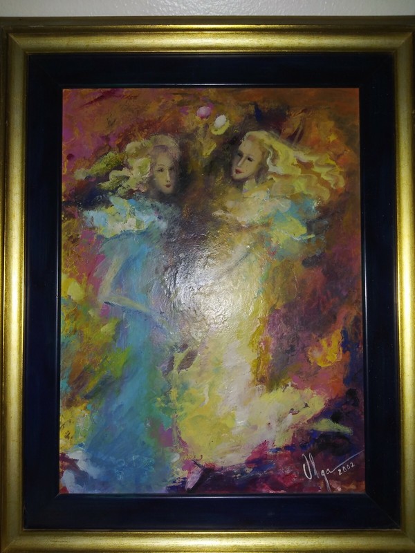Signed Olga Lipats «Twins» 2002 Orig Acrylic Painting Abstract Style 21.5″ X 18″