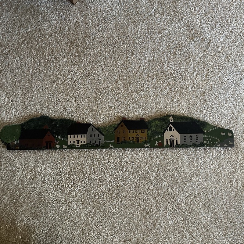 Linda Austin Robinson Country Landscape Folk Art Painting Wood Board Signed 32″