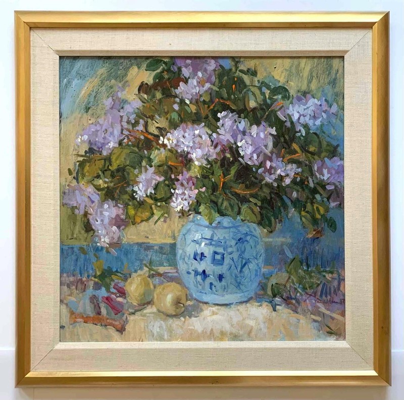 Van Waldron – California Impressionist Still Life – Lilacs in Chinese Vase