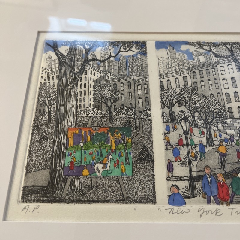 SIGNED JOHN DORISH New York Tryptich NYC Framed Artist Proof Etching 15”x19” gallery