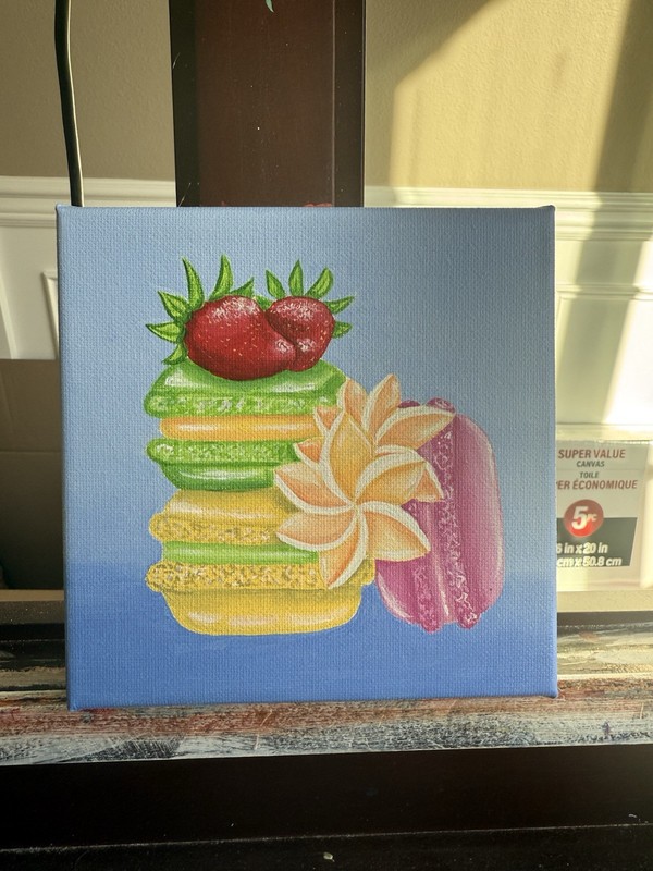 Original 6x6 Acrylic Painting Canvas by Cristycovart Dessert “Pastel Macarons” gallery