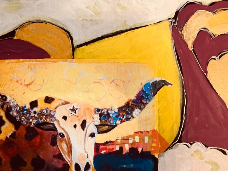 "Longhorn Land! Original mixed media painting- 16 by 20 inches gallery