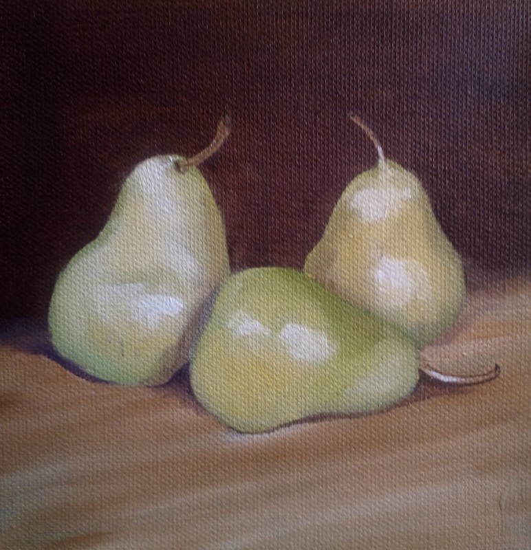 Original oil painting stilllife fruit pears Carol Proebstel