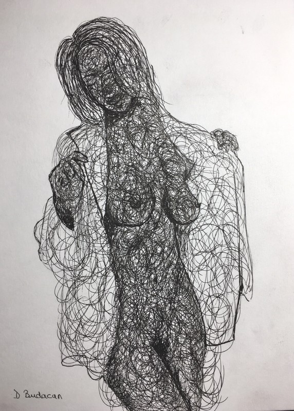 Black INK WASH on Paper Collectible A4 Nude Woman