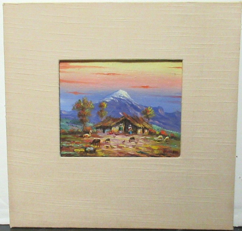 HECTOR MONCAYO FARM ANIMALS SMALL ORIGINAL OIL ON CANVAS LANDSCAPE PAINTING gallery