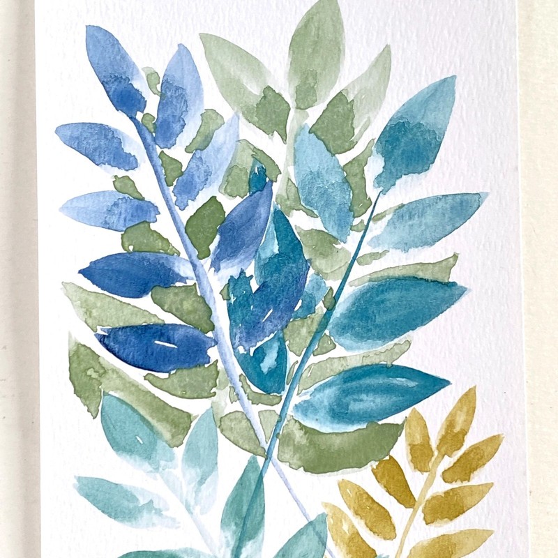 Fern Play 2 Original Art Watercolor Painting White Mat Frame Ready 8x10in
