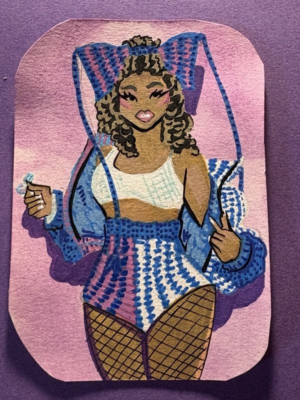 ACEO Original Pinup Monet X Change DragAcrylic on Paper 2.5x3.5 by BrieMcDoodles gallery