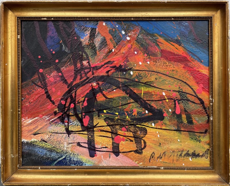 Modern Painting Art Picture Abstract Composition Danish Midcentury 34.5x28cm