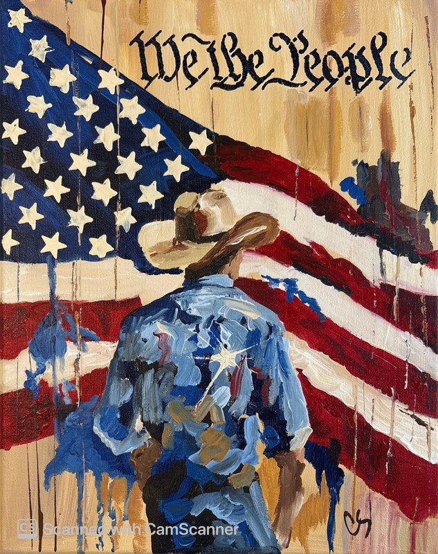 USA Anniversary, Patriotic Cowboy Original Acrylic Painting 11×14 Signed Canvas