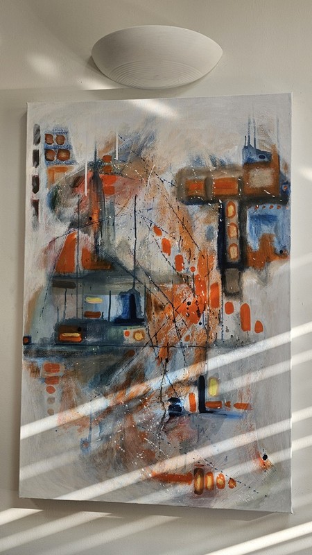 Abstract Acrylic Original Painting on canvas -90 x 60 cm – Big city life no.3
