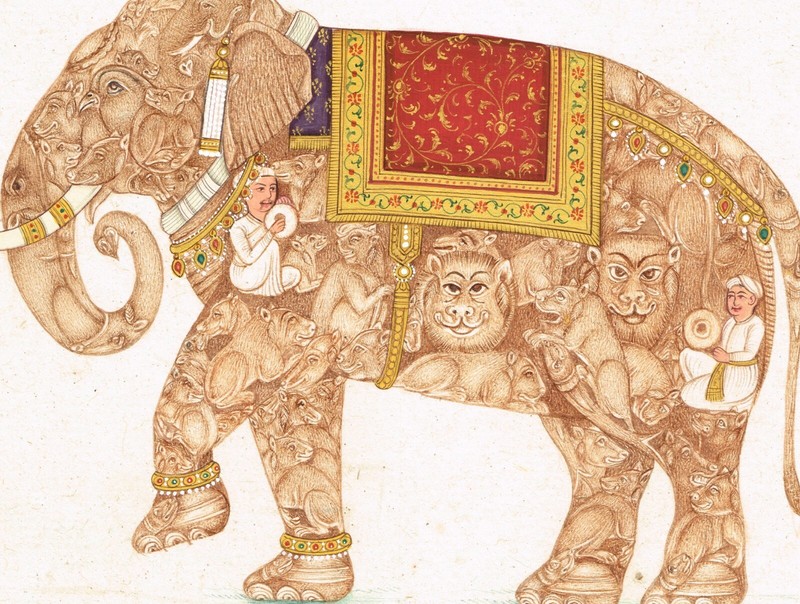 Indian Painting Of Composite Elephant Of Animals - Vintage Animal Art 9"x11" gallery