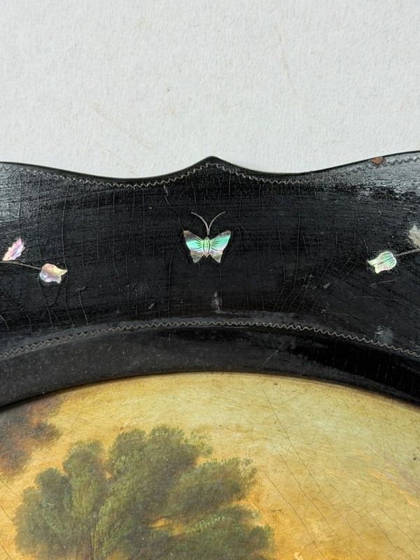 antique victorian papier mâché tray inlaid landscape painting 1880 desk folio gallery