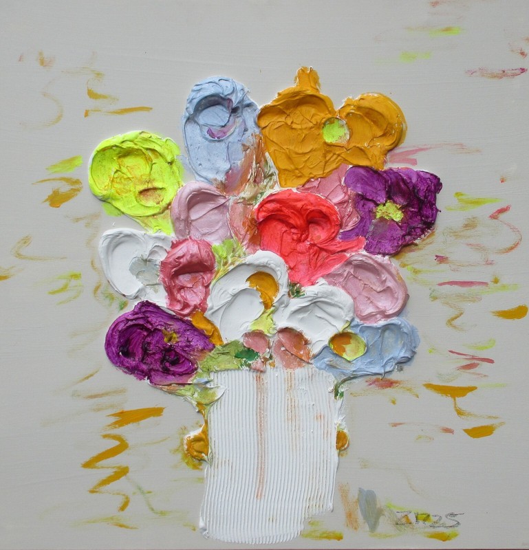 Abstract flower picture neon modern structure plaster relief decor flowers acrylic 80×80