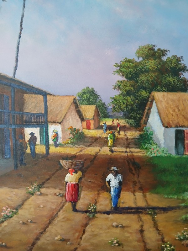0riginal Handpainted Haiti Oil Painting AT THE PROVINCE 47x35x3″ J. St Surin NEW