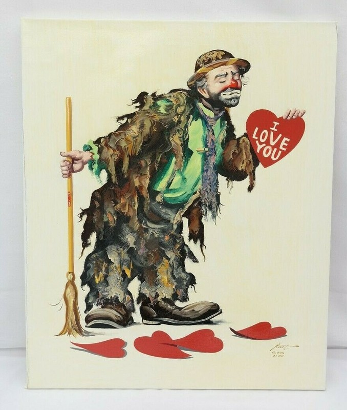 Clown Painting Rusty Rust EMMETT KELLY I LOVE YOU Painting Oil Canvas 1985 2/250