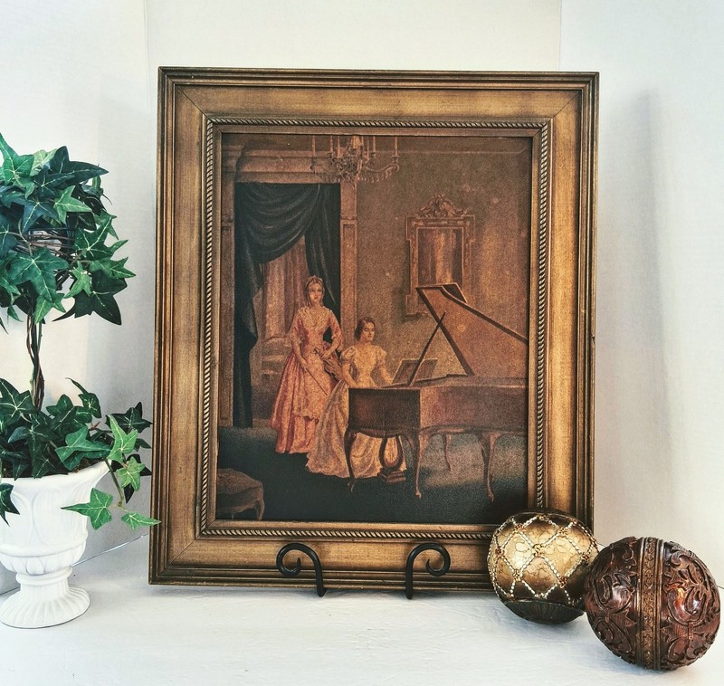 Vintage 1960’s/70’s ArtPrint; 2 Victorian Ladies @ the Piano; 18 x 20.5; EUC!