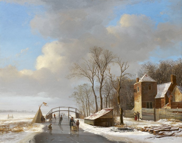 perfect oil painting handpainted on canvas «Winter landscape and skaters»@NO7904
