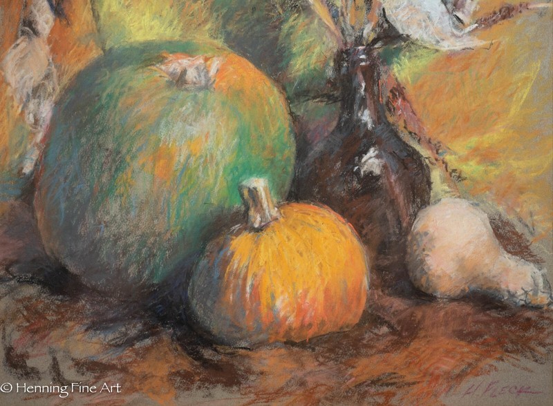 Beautiful Helen Fleck Pastel Painting Pumpkin Still Life New Hope, Rare & FINE! gallery